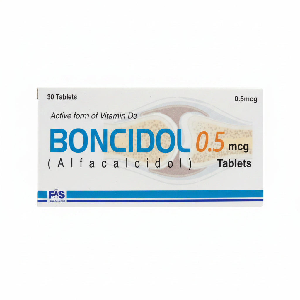Boncidol 0.5mcg Tablets – Alfacalcidol (Active form of Vitamin-D3) Bone Health & Calcium Absorption | 30 Tablets
