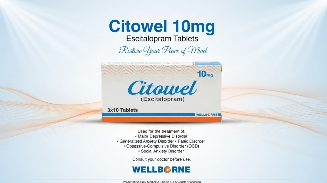 Citowel 10mg Tablets – Escitalopram Depression, Anxiety & Panic Disorder Treatment | 30 Tablets