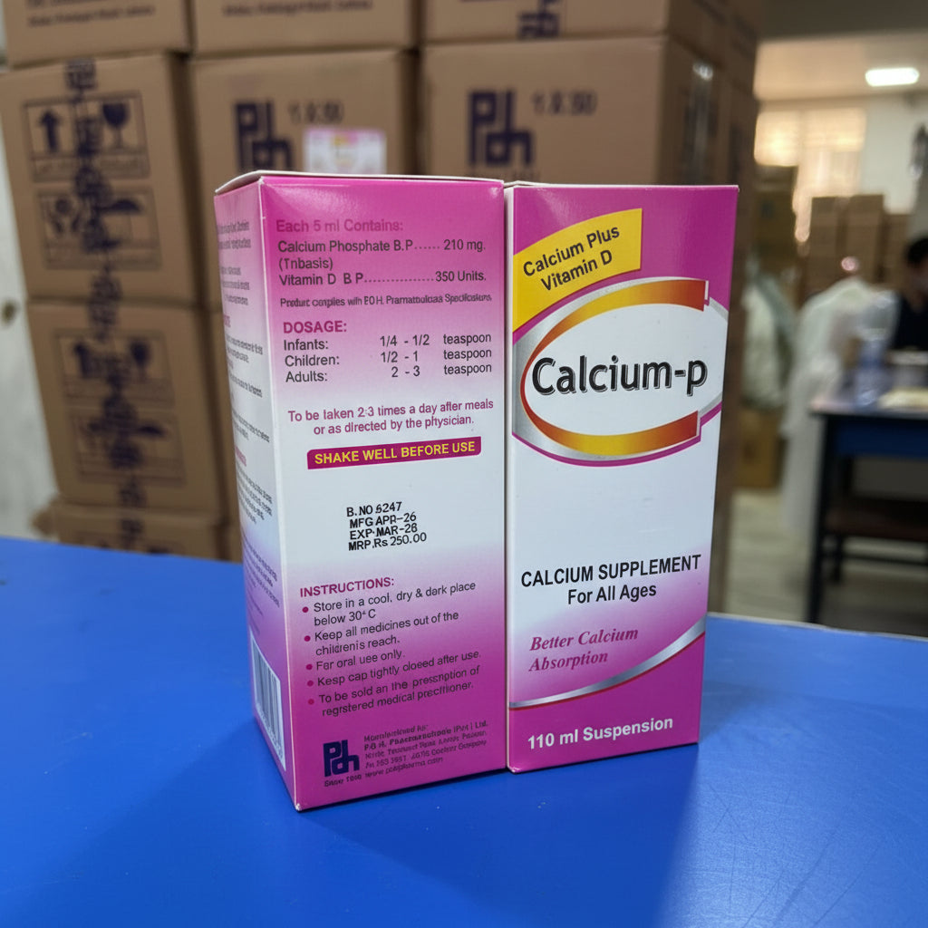 Calcium-P Syrup 110ml – (Calcium 210mg  + Vitamin D3 350 units) - Calcium P syrup best price