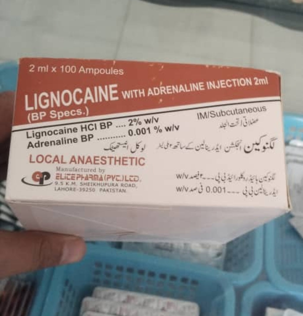 Lignocaine with Adrenaline Injection 2ml – Lignocaine HCl 2% + Adrenaline 0.001% | Local Anesthetic Injection | 100 Ampoules