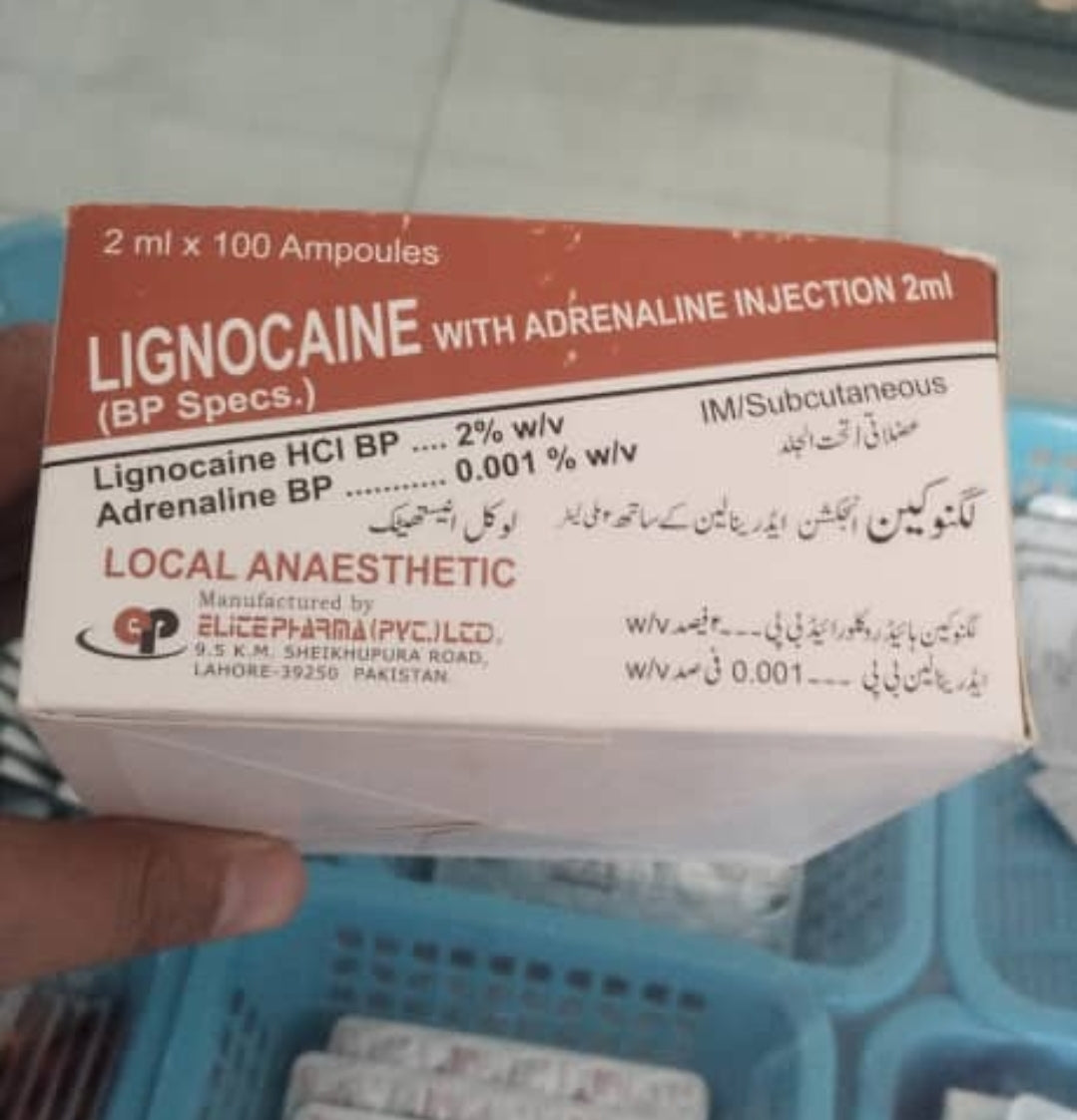 Lignocaine with Adrenaline Injection 2ml – Lignocaine HCl 2% + Adrenaline 0.001% | Local Anesthetic Injection | 100 Ampoules