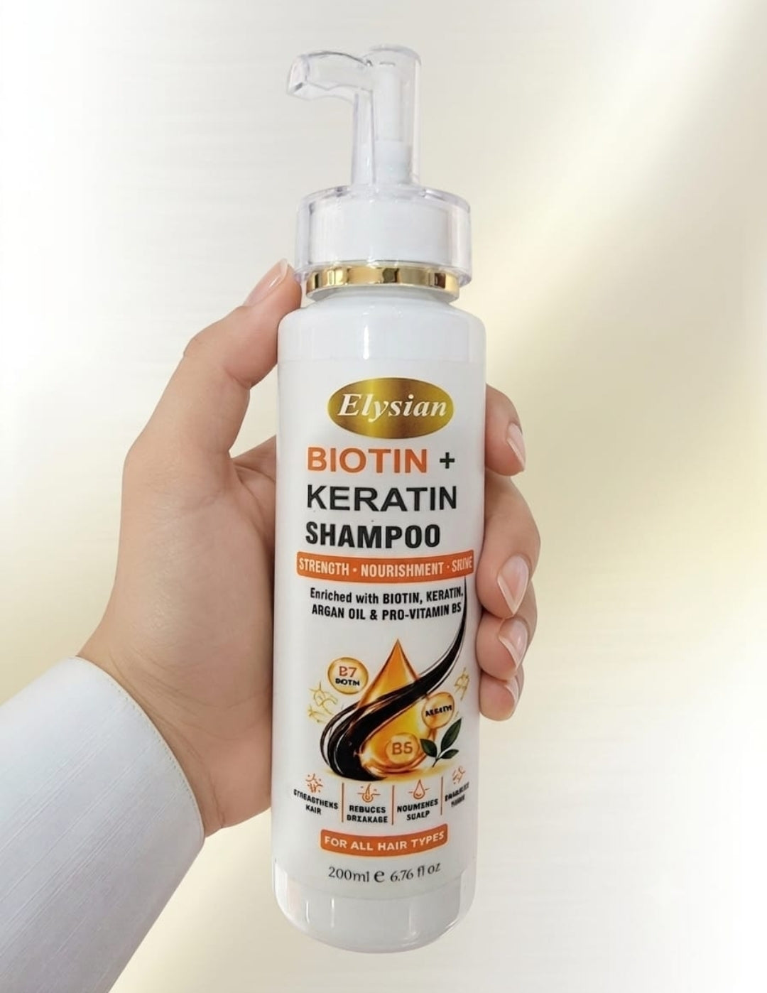 Elysian Biotin & Keratin Onion Shampoo 200ml – Anti-Hairfall Shampoo with Biotin, Keratin, Argan Oil & Vitamin B5 | Strengthens & Nourishes Hair