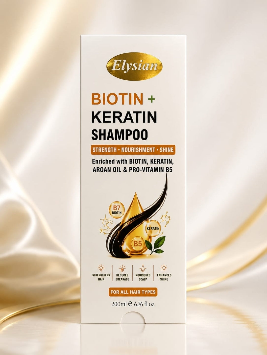 Elysian Biotin & Keratin Onion Shampoo 200ml – Anti-Hairfall Shampoo with Biotin, Keratin, Argan Oil & Vitamin B5 | Strengthens & Nourishes Hair