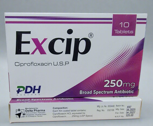 Excip 250mg tablet- Ciprofloxacin 250mg- 10 tablets