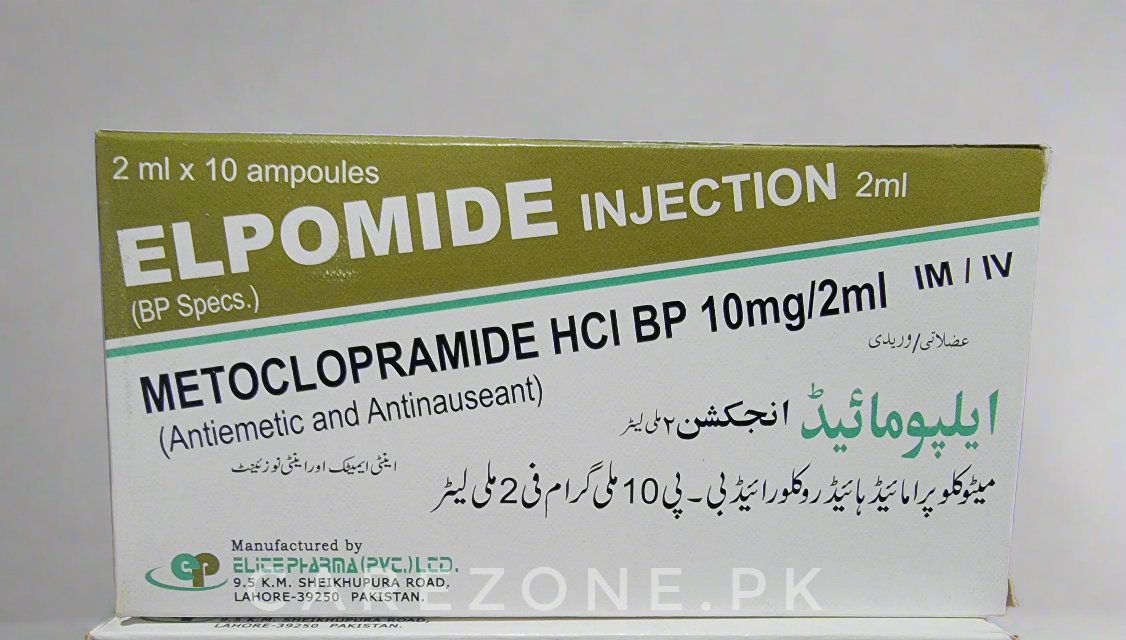 Elpomide Injection – Metoclopramide HCl 10mg/2ml – 2ml x 10 Ampoules | Antiemetic Injection