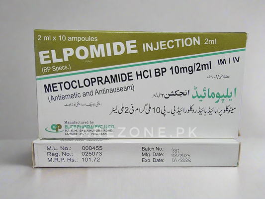 Elpomide Injection – Metoclopramide HCl 10mg/2ml – 2ml x 10 Ampoules | Antiemetic Injection