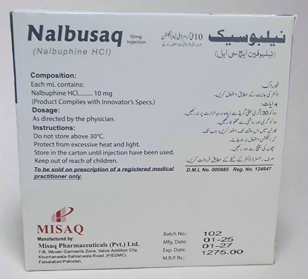Nalbusaq (Nalbuphine HCl) 10mg/mL - Pain Relief Injection-10 Ampoules