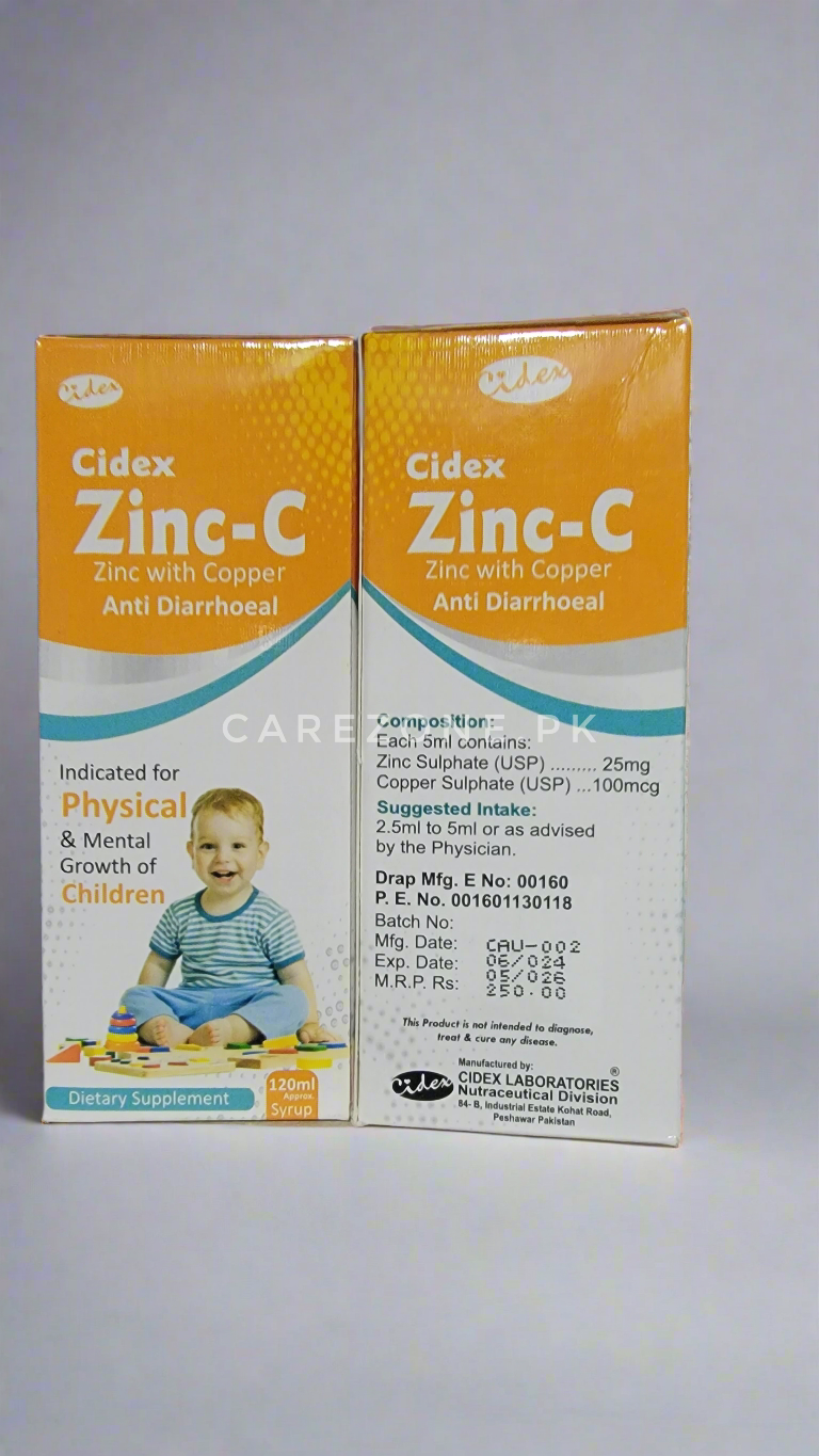 Cidex Zinc-C Syrup – Zinc Sulphate + Copper Sulphate | Anti-Diarrheal & Growth Support | 120ml