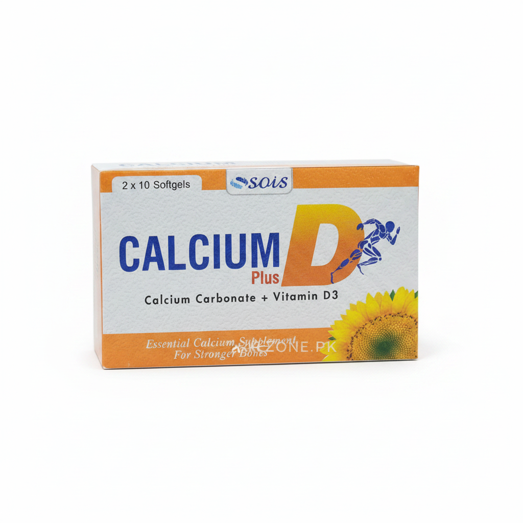Calcium-D plus Softgel Capsules – Calcium Carbonate 500mg  + Vitamin-D3 200IU - 20's cap