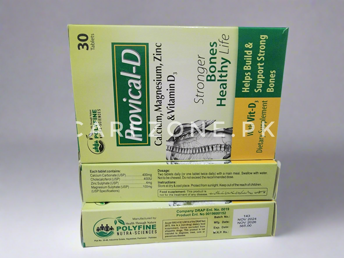 Provical-D Tablets | Calcium 400mg, Vitamin D3, Magnesium, Zinc | 30 Tablets | Bone Health Supplement