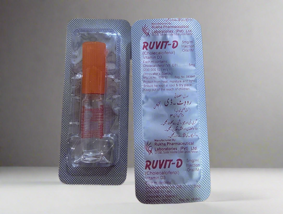 Ruvit-D Injection 200,000 IU – Vitamin D3 (Cholecalciferol) 1ml Ampoule | IM / Oral Use | Ruvit-D Price in Pakistan
