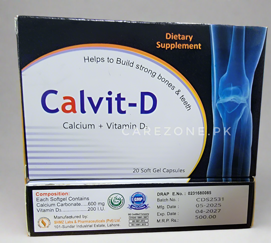 Calvit-D Softgel Capsules | Calcium + Vitamin D3 | 20 Capsules