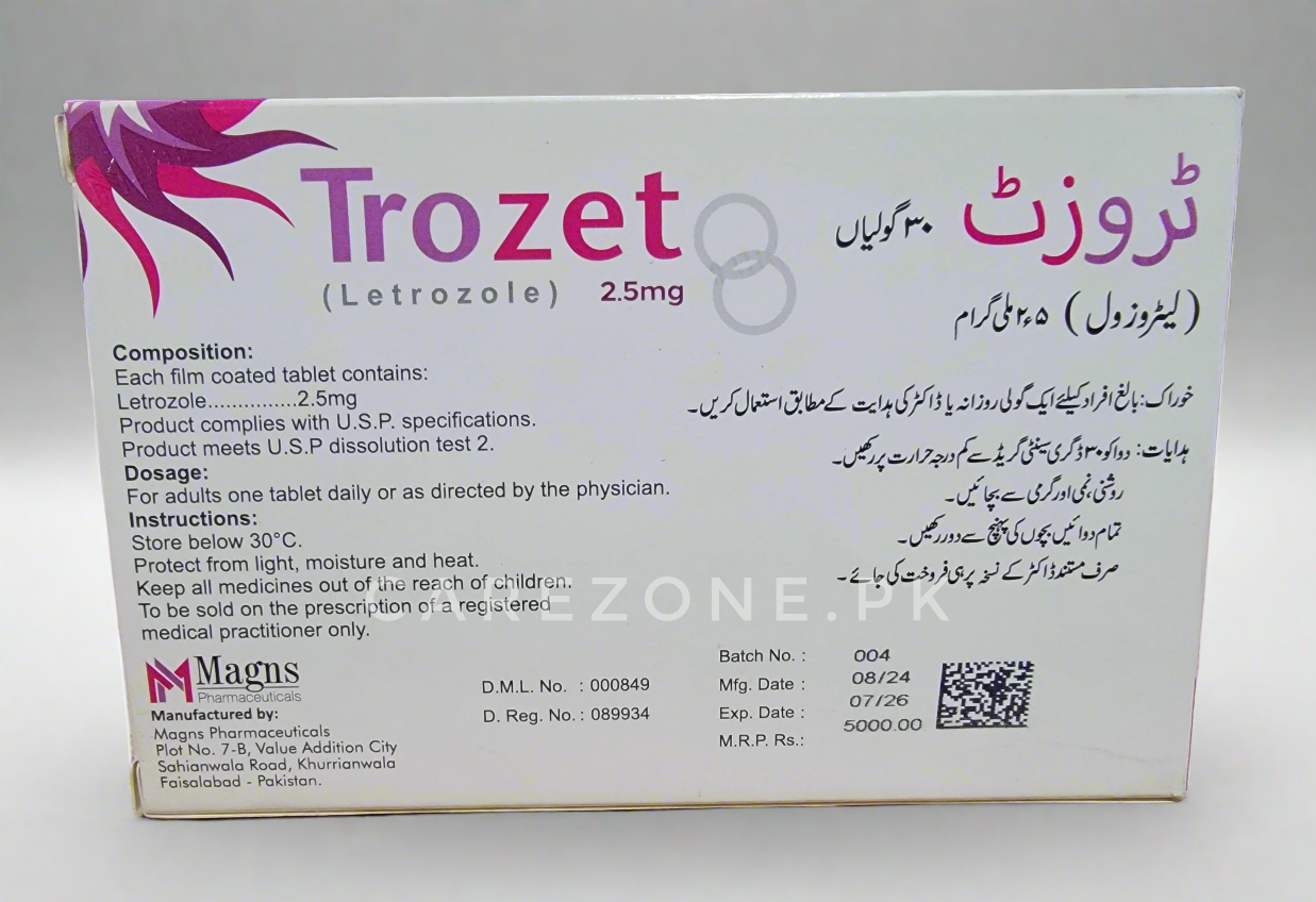 Trozet 2.5mg Letrozole Tablets – Buy Online in Pakistan – 30 Tablets for Breast Cancer & Fertility Treatment