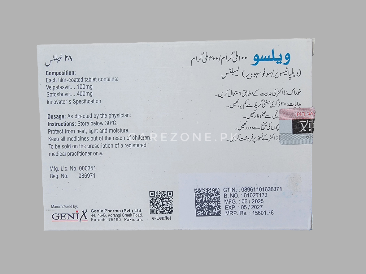 VELSO Tablets – Velpatasvir 100mg + Sofosbuvir 400mg | Hepatitis C Treatment | 28 Tablets
