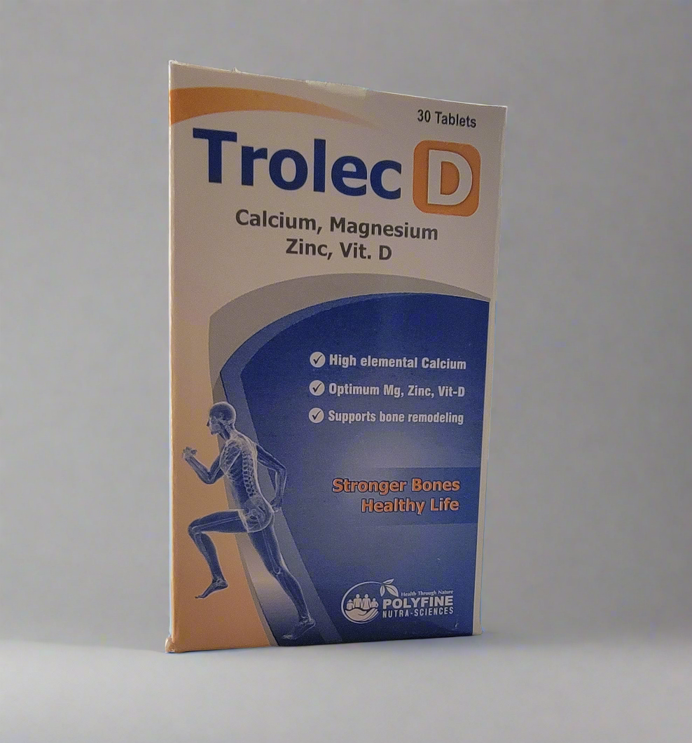 Trolec D Tablets | Calcium + Vitamin-D + Magnesium + Zinc | 30 Tablets | Bone Strength & Health Support
