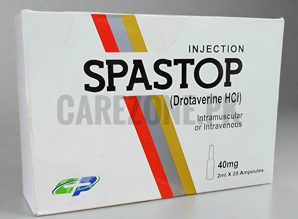 Spastop Injection 40mg/2ml (Drotaverine HCl) – 2ml x 25 Ampoules | Antispasmodic for Pain & Cramps