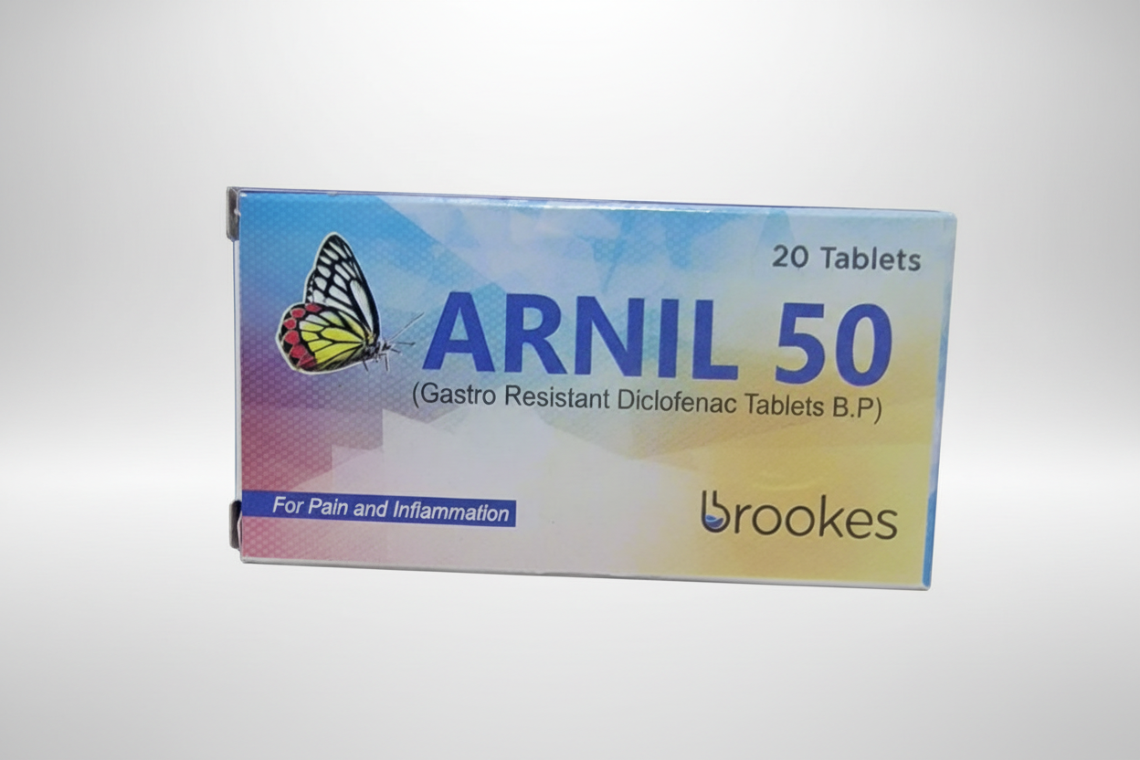 Arnil 50 (Diclofenac Sodium) 50mg Gastro-Resistant Tablets – Pack of 20 Tablets for Pain & Inflammation