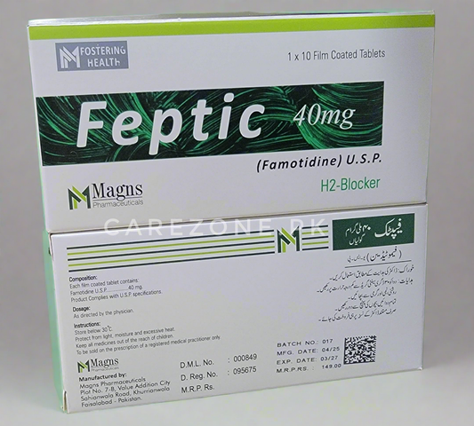 Feptic Tablet (Famotidine USP) – 10 Tablets | H2 Blocker for Acidity & Ulcer Relief