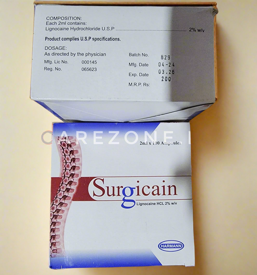 Surgicaine Injection 2% Lignocaine HCl - 2ml × 100 Ampoules