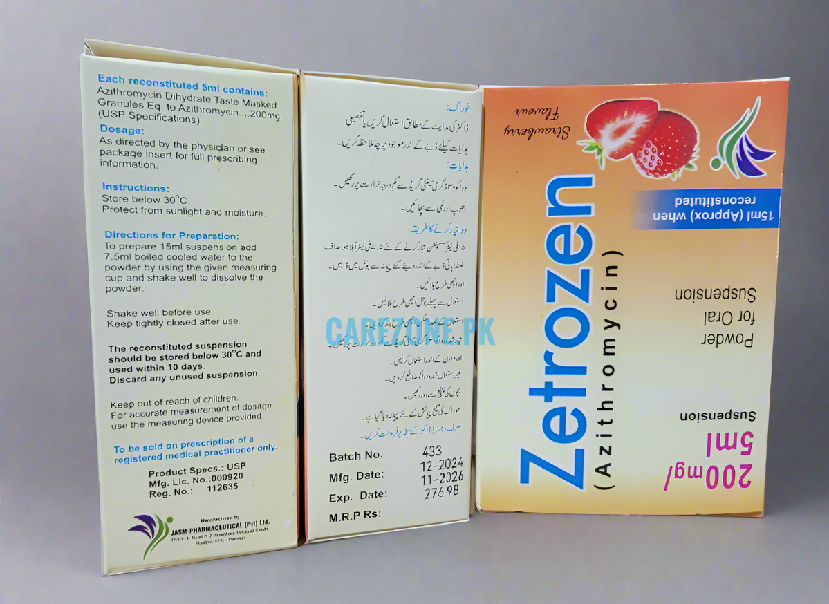 Zetrozen Suspension 200mg/5ml – Azithromycin 15ml | Zetrozen Syrup Price in Pakistan