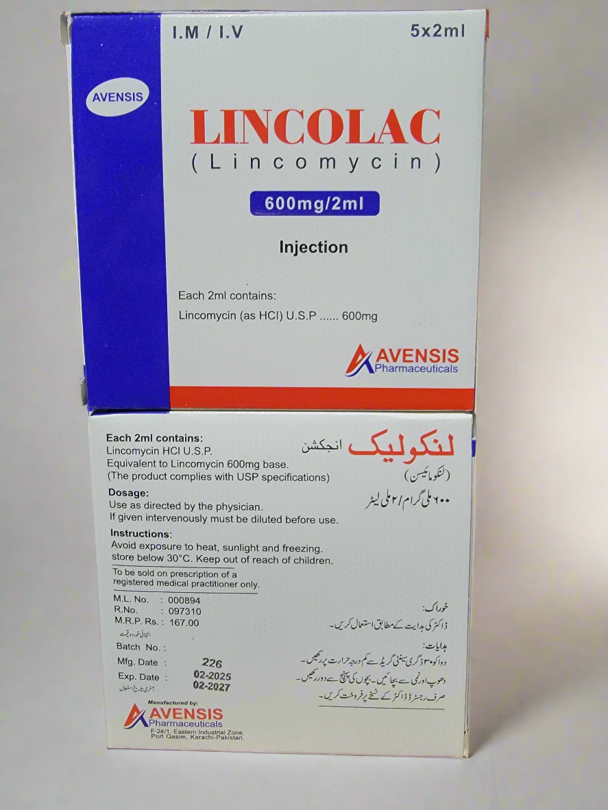 Lincolac Injection | Lincomycin (600mg/2ml)- 5x2ml Vials