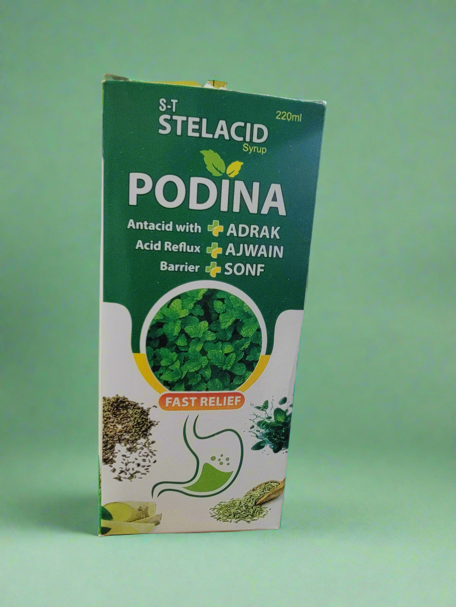 Podina Antacid Syrup | Stelacid | Mint-Flavored Digestive Relief | 220ml