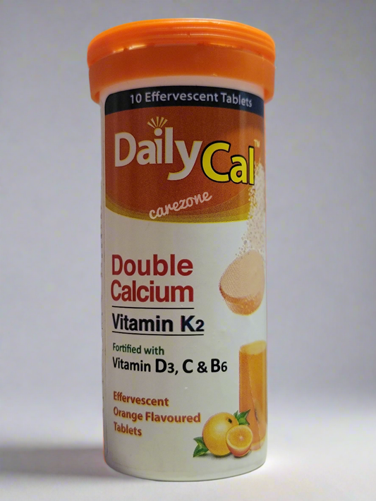 Daily Cal Effervescent Tablets | Double Calcium with Vitamin K2, D3, C & B6 | 10 Orange Flavoured Tablets