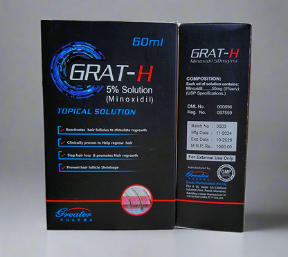 Grat-H 60ml – Minoxidil 5% Hair Regrowth Solution in Pakistan – Best Treatment for Hair Loss & Baldness