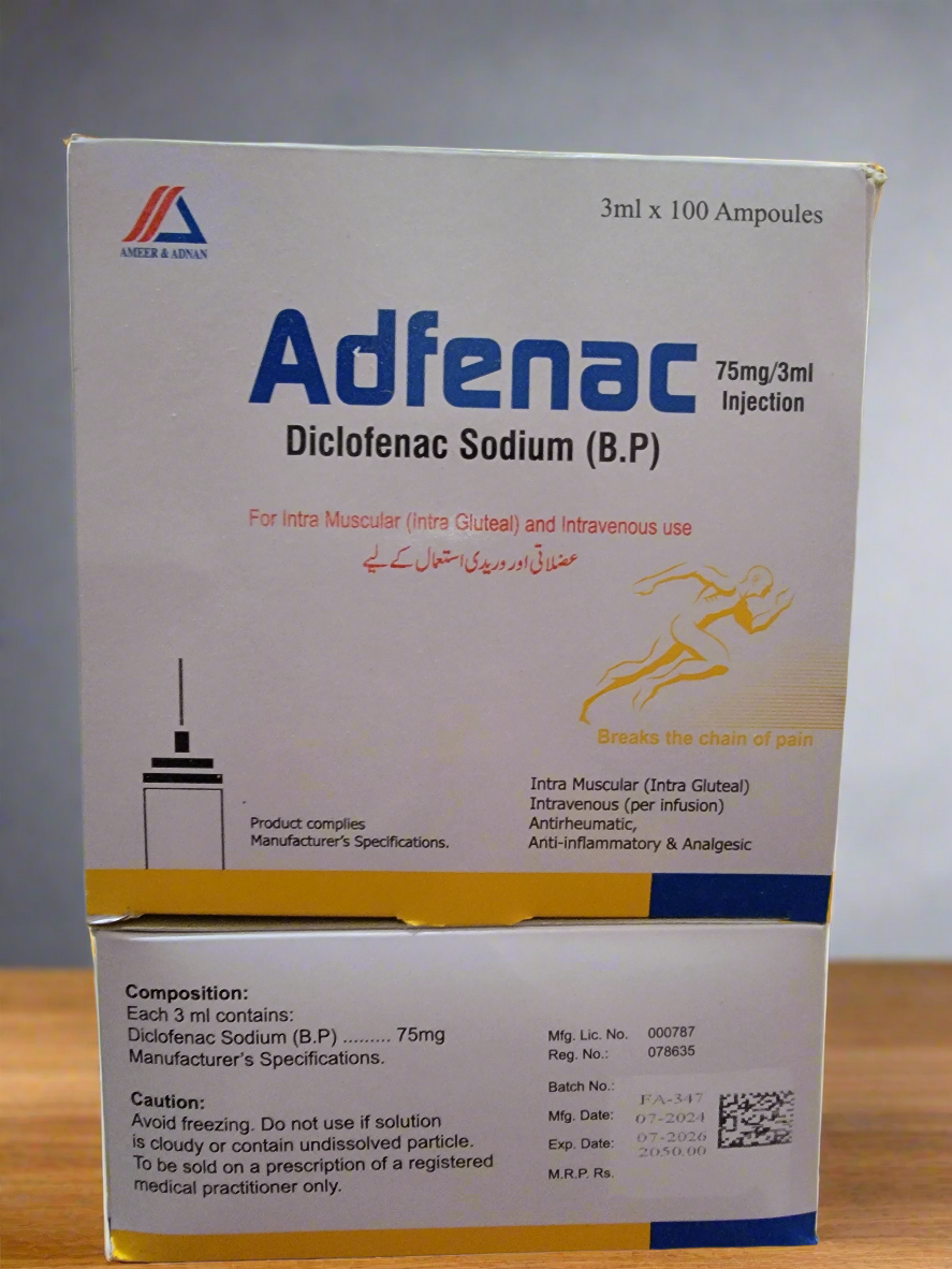 Adfenac Injection (Diclofenac Sodium 75mg) 3ml x 100 Ampoules ...