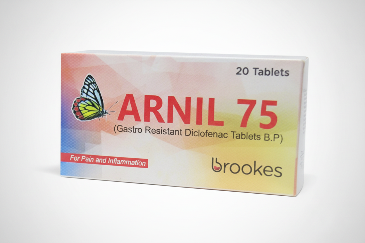 Arnil 75 (Diclofenac Sodium BP) 75mg Gastro-Resistant Tablets – Pack of 20 Tablets for Pain & Inflammation
