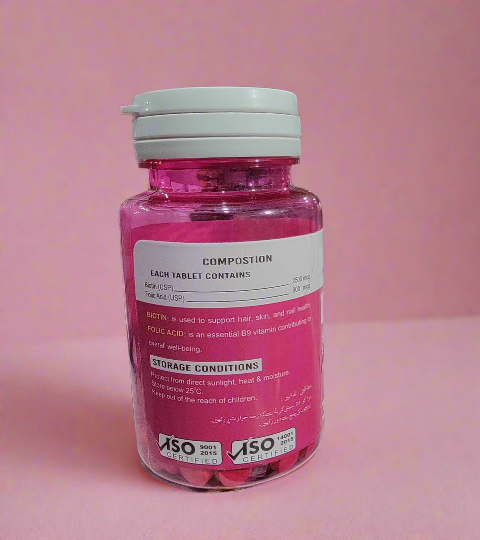 BIOFOL Biotin 2500mcg + Folic Acid 800mcg | 30 Tablets | Hair, Skin & Nail Support Supplement