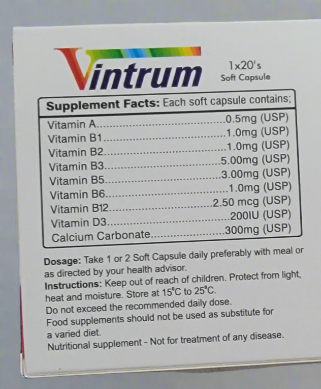 Vintrum capsule (Multivitamin Dietary Supplement)- 20 capsule- Centrum alternative