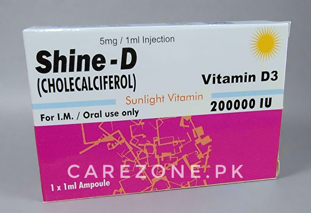 Shine-D Vitamin D3 (Cholecalciferol) 200,000 IU/ml Injection – 1x1ml Ampoule for Oral/IM Use