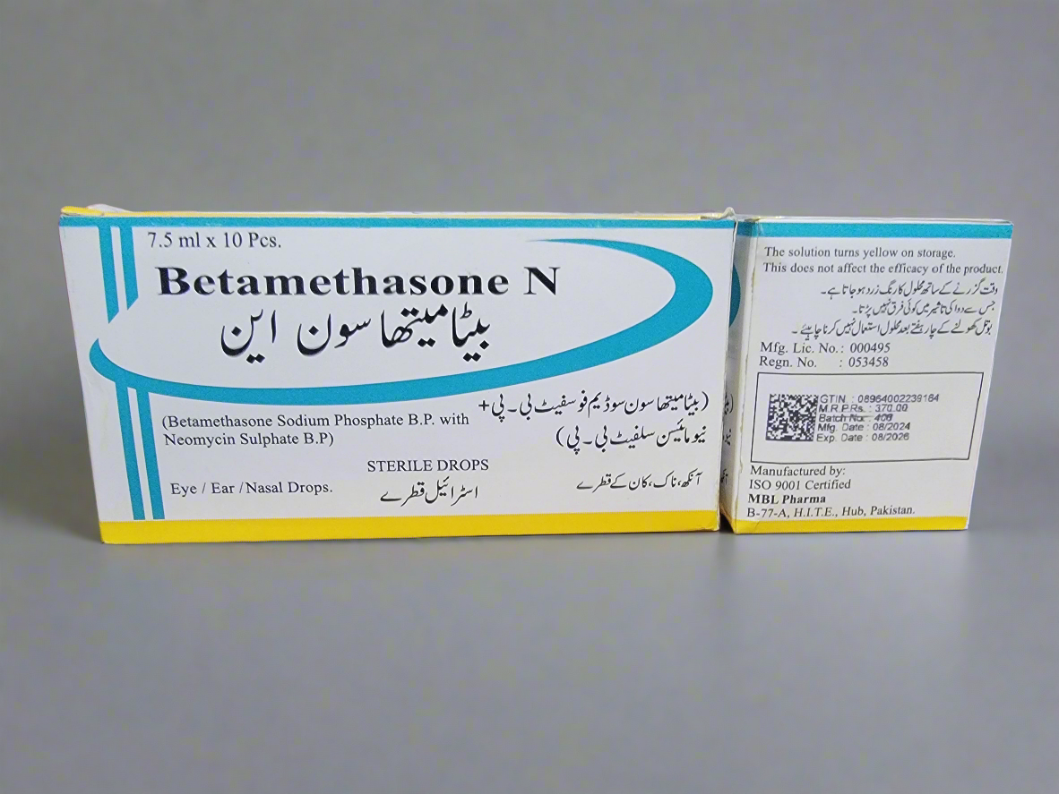 Betamethasone-N Eye/Ear/Nasal Drops 7.5ml × 10 Pcs – Anti-Inflammatory & Antibacterial Drops Price in Pakistan