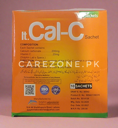 Cal-C Sachet – Calcium Carbonate 200mg + Vitamin C 20mg | 10 Sachets | Bone & Immunity Support