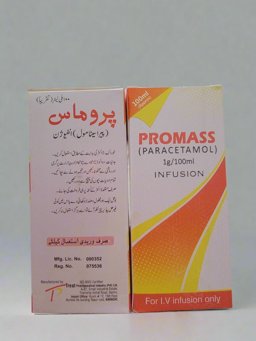 Promass Infusion 1g/100ml – Paracetamol I/V Infusion – Effective Alternative to Provas Infusion – Pain & Fever Relief