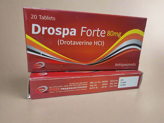 Drospa Forte Tablet – Drotaverine HCl 80mg – 20 Tablets | Antispasmodic Pain Relief