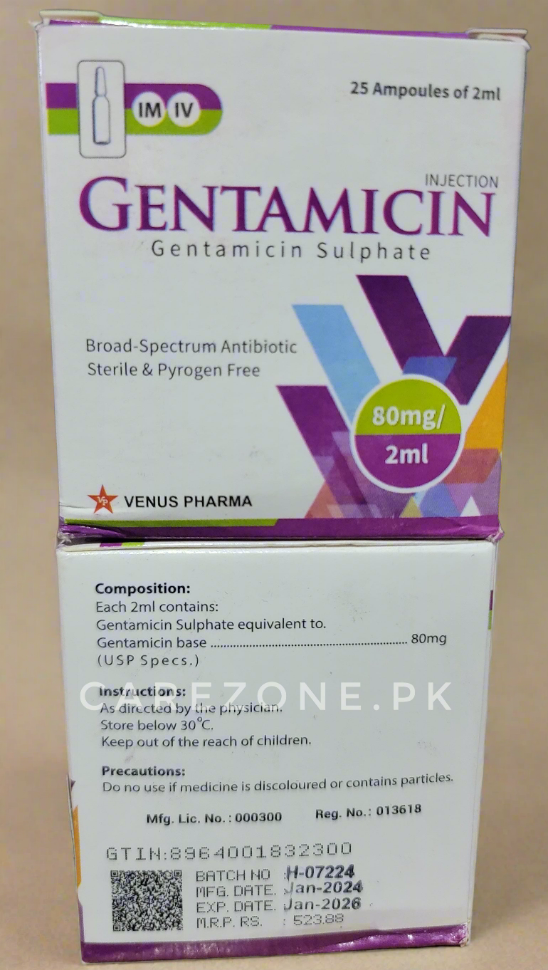 Gentamicin Injection 80mg/2ml | Gentamicin Sulphate | 25 Ampoules | IM/IV | Antibiotic Injection
