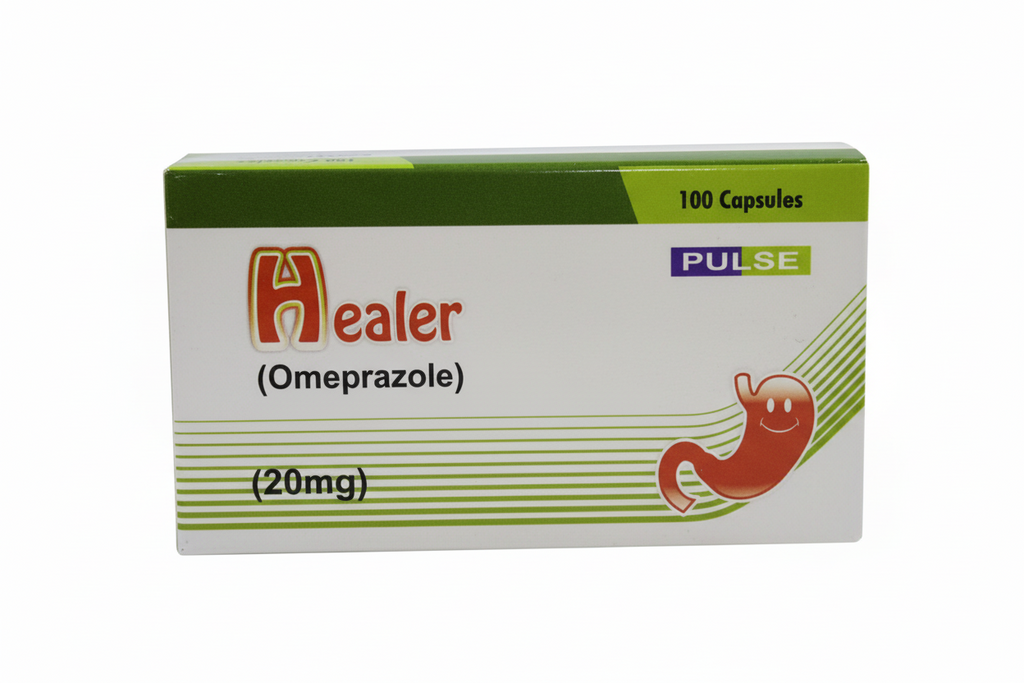 Healer Capsules – Omeprazole 20mg | Acid Reflux & Ulcer Relief | 100 Capsules (10×10’s)