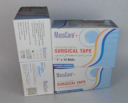 MassCare+ Non-Woven Surgical Tape 1" x 12 Rolls | Hypoallergenic & Breathable Medical Tape | For Skin-Friendly Secure Dressing
