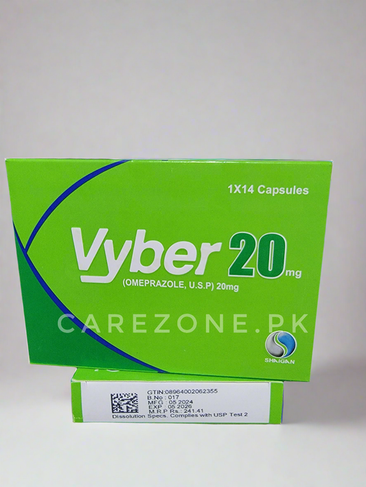 Vyber 20mg capsule (Omeprazole) 14 Capsules – Stomach Acid Reducer