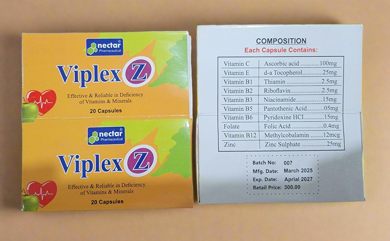 Viplex Z - Multivitamin & Mineral Supplement (20 Capsules) - Effective for Vitamin & Mineral Deficiency