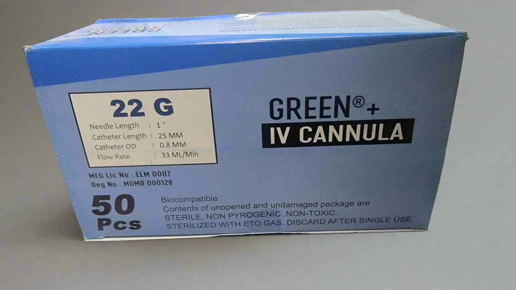 GREEN 22G IV Cannula – Sterile Intravenous Cannula with stopper | 22G IV line  | 50 Pieces