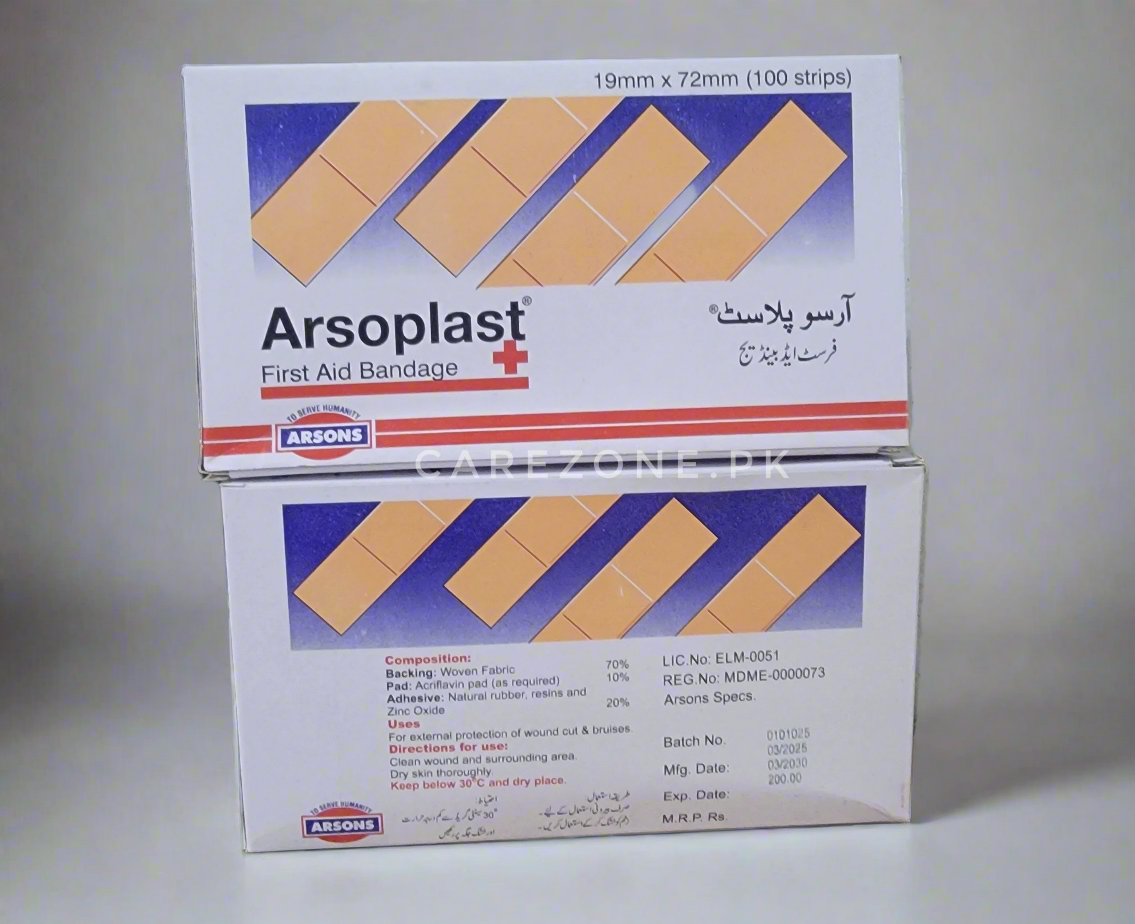 Arsoplast First Aid Bandage – Woven Fabric with Zinc Oxide – 19mm x 72mm (100 Strips)