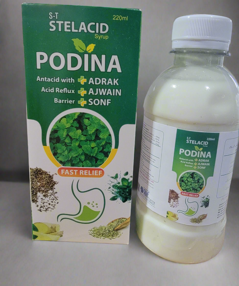 Podina Antacid Syrup | Stelacid | Mint-Flavored Digestive Relief | 220ml