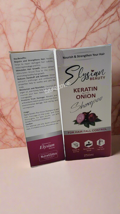 Keratin Onion Shampoo for Hair Fall Control – Repairs, Strengthens & Stimulates Hair Growth | Elysian Beauty