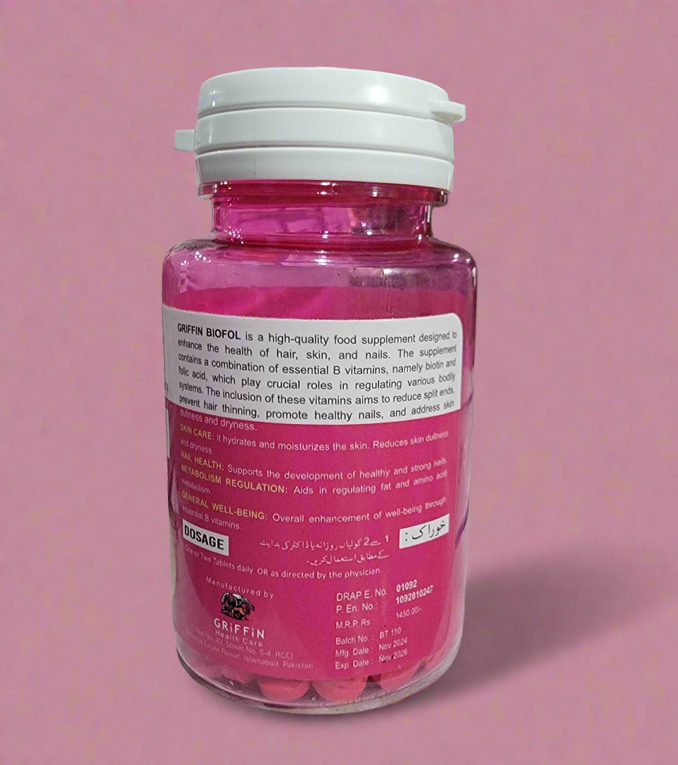 BIOFOL Biotin 2500mcg + Folic Acid 800mcg | 30 Tablets | Hair, Skin & Nail Support Supplement