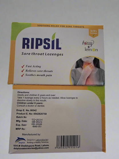 Ripsil Lozenges Honey + Lemon Flavor  6×10's lozenges