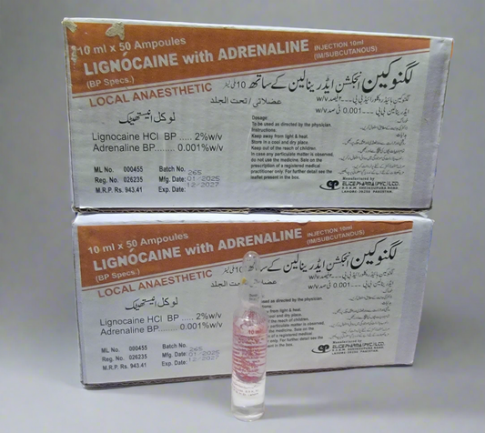 Lignocaine with Adrenaline 10ml Injection- 50 Ampoules | Local Anesthetic & Vasoconstrictor
