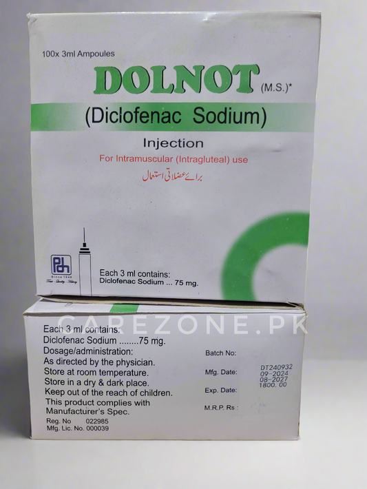 Dolnot Injection 75mg/3ml – Diclofenac Sodium – 100 Ampoule – Pain Relief Injection